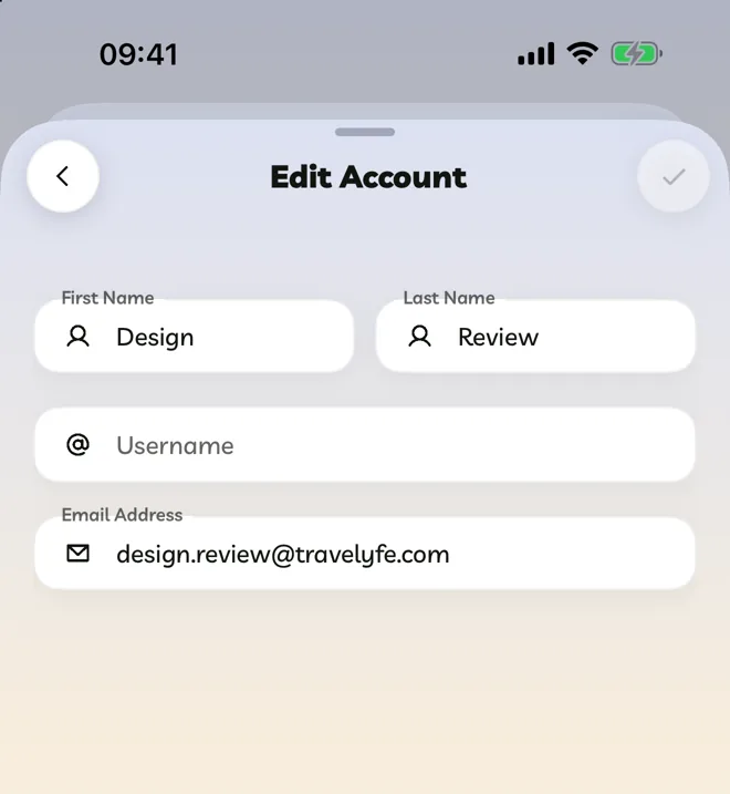 Edit Account with name, username and email address