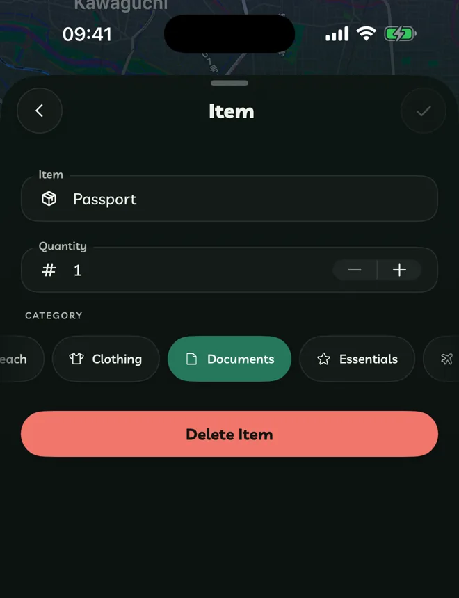 The packing item editor