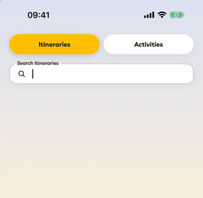 The Search tab with Itineraries and Activities